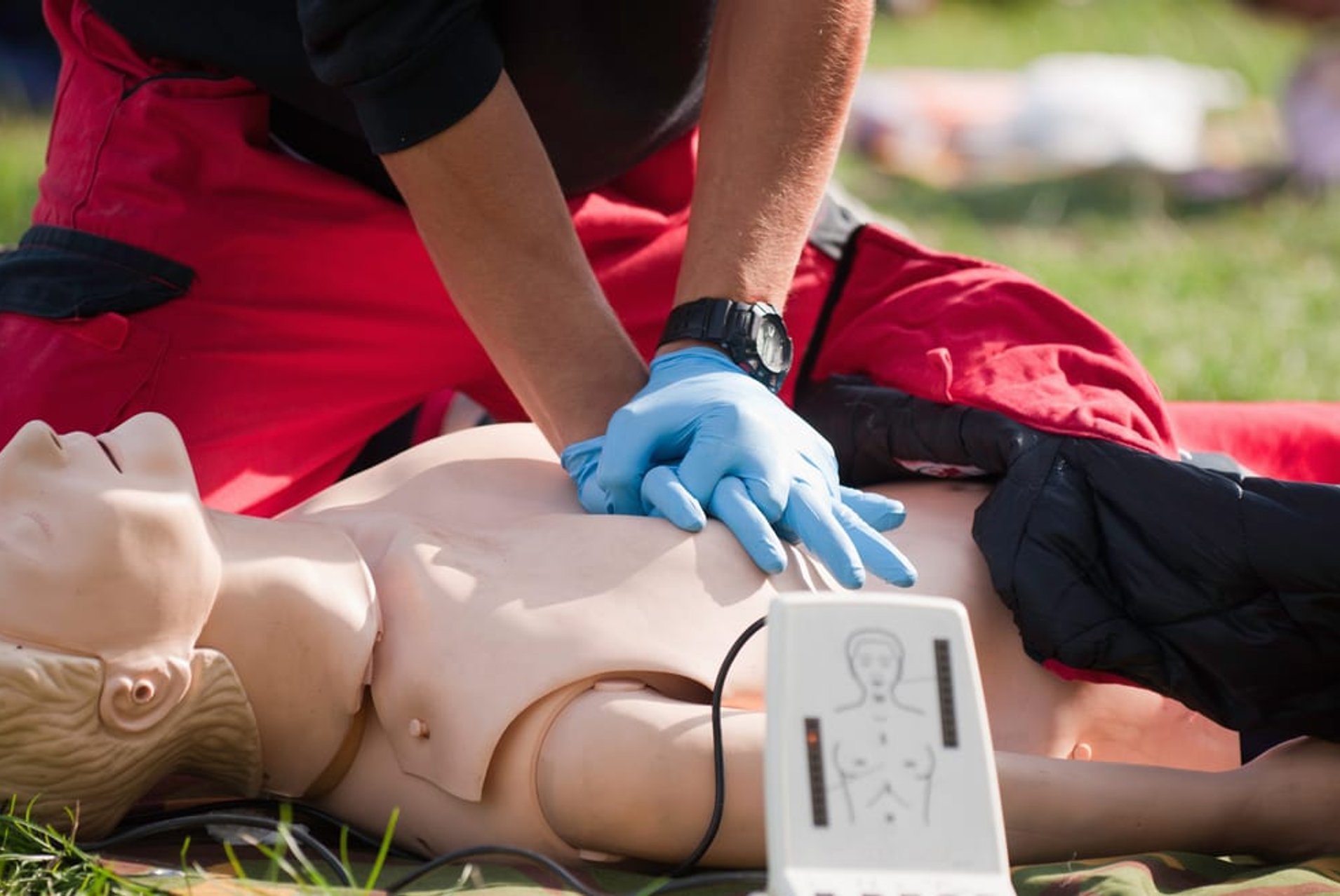 Hands-on CPR practice outdoors