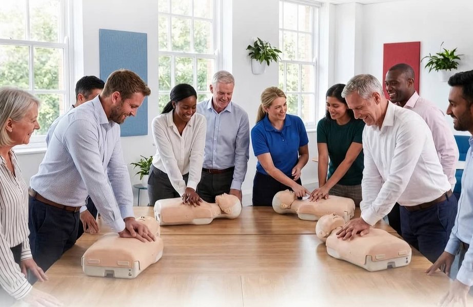 Healthcare professionals practising chest compressions