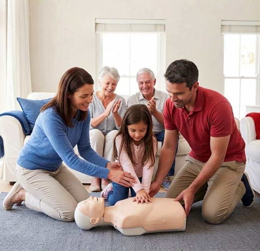 Family learning CPR at home